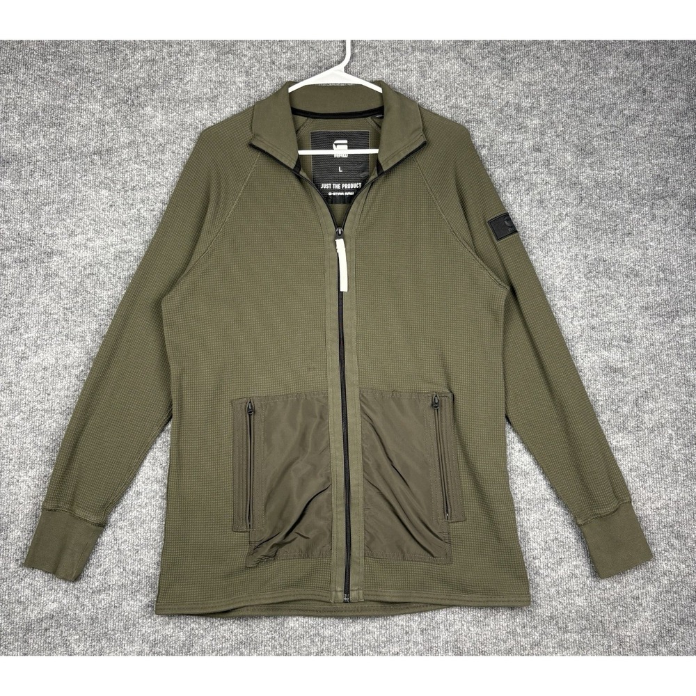 G-Star RAW Powel Zip Vest Jacket Mens L Olive Green Waffle Knit D09376 Full Zip